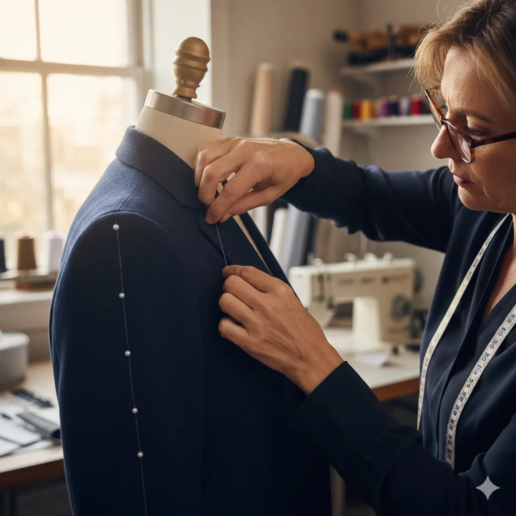 Professional garment alterations showing precise fitting and adjustment techniques